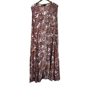 Denim 24/7 Maxi Dress Womens L Multicolor Paisley Button Down Hippie Boho